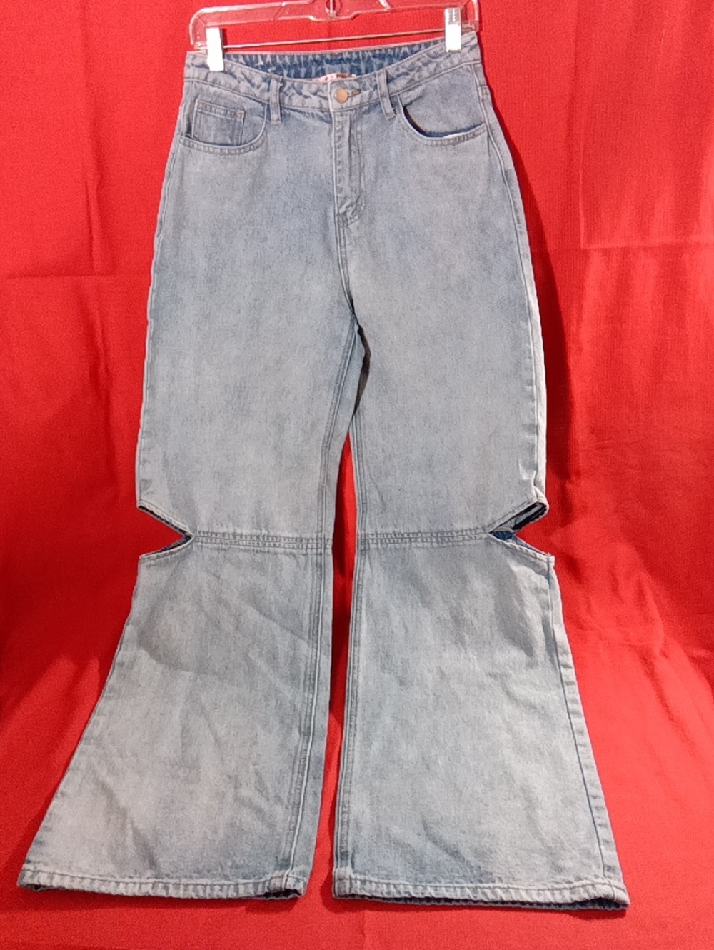 Light Blue Cut-Out Wide Leg Jeans for Women
